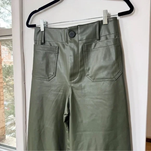 New Anthropologie The Colette Faux Leather Crop Wide-Leg Pants Maeve 28 Green - Picture 7 of 11